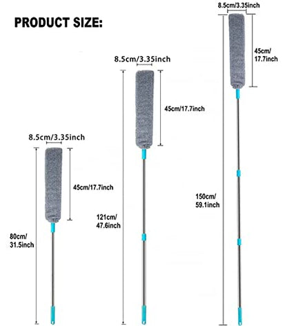 Retractable Gap Dust Clean Under Appliance Microfiber Duster Dust Cleaning Brush with Extendable 3 Pole (31.5''-59.1''),Bendable Removable Washable Gap Dust Cleaner for Sofa Bed Furniture Bottom