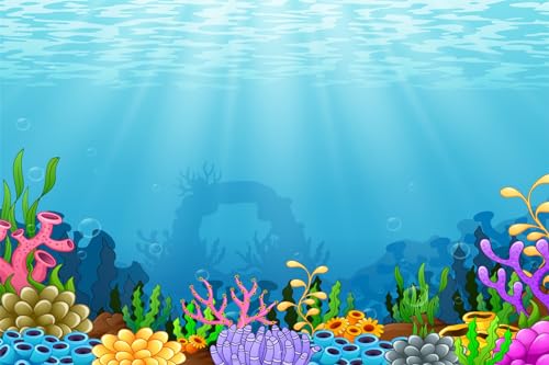 5x3ft Under The Sea Backdrop Ocean Underwater World Background Colorful Coral Blue Seawater Tropical Underwater Scene Children Little Mermaid Birthday Party Banner Baby Shower Photo Booth - size: 5X3FT