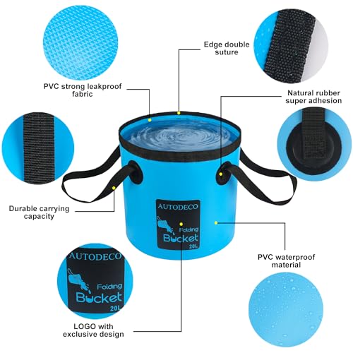 5 Gallon Collapsible Bucket Water Container Portable Wash Basin for Fishing Camping Car Washing Hiking 20L - color: Blue
