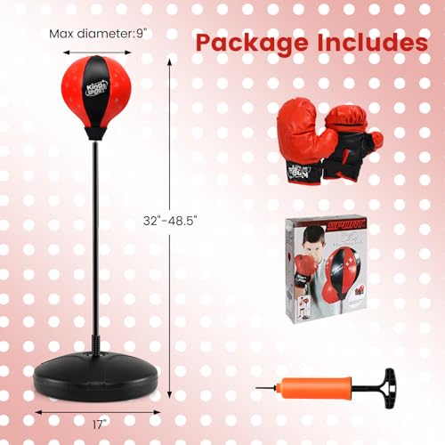 Goplus Punching Bag for Kids with Boxing Gloves for Boys Girls Teens | Height Adjustable Reflex Bag for Children Age 3 4 5 6 7 8+ Years Old, Inflatable Boxing Equipment for Christmas Birthday