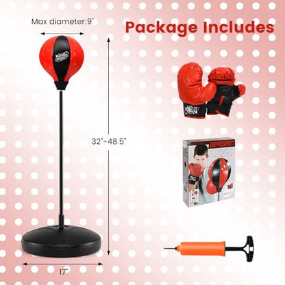 Goplus Punching Bag for Kids with Boxing Gloves for Boys Girls Teens | Height Adjustable Reflex Bag for Children Age 3 4 5 6 7 8+ Years Old, Inflatable Boxing Equipment for Christmas Birthday