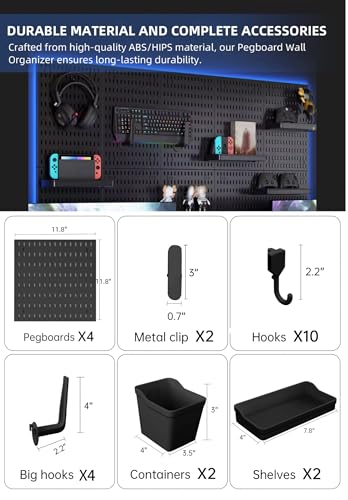 Pegboard Wall Organizer Kit, Modular Storage System, Black - color: Black