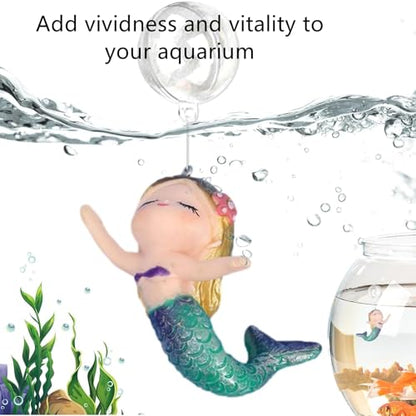Floating Mermaid Aquarium Decoration, PVC Resin Mermaid Statue, Aquarium Decor Ornament, Polychromatic, Handcrafted, 2.16"D x 1.96"W x 1.37"H
