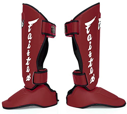Fairtex SP7 Lightweight Shin Guards, Detachable Syntek Leather Shin Pads - color: Red, size: Small