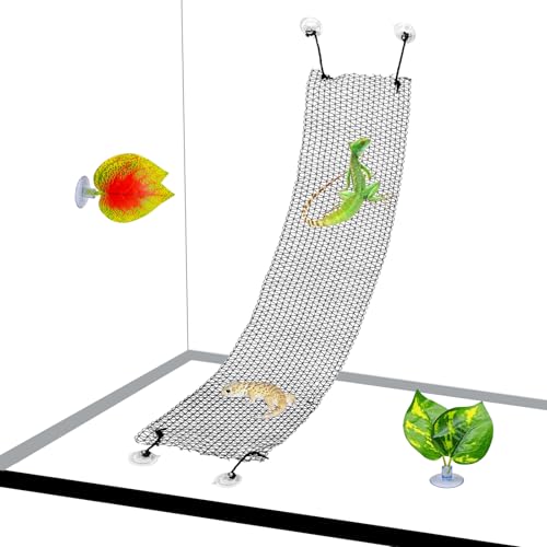 Bearded Dragon Hammock 35 x 8 Inch Lizard Climbing Net Collapsible Reptile Climbing Mesh Bridge Tank Accessories for Gecko Snake Hermit Crab Chameleon (1 Pcs) - color: Black