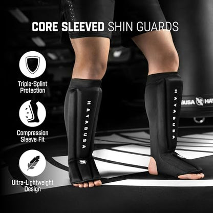 Hayabusa Core Sleeved Shin Guards for Muay Thai, Kickboxing & MMA - size: Medium