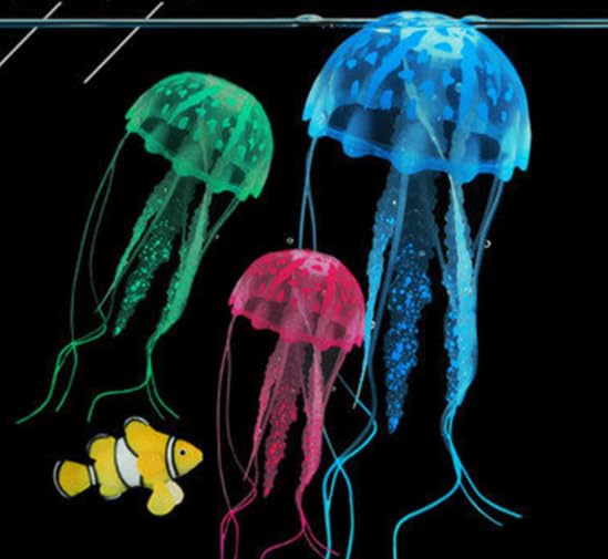 Jufamilee 3 Pcs Fish Tank Decorations - Jellyfish Aquarium Ornament, Fake Fish Plants, Silicone Ornaments - Thematic Aquarium Decor (Pink, Blue, Yellow)