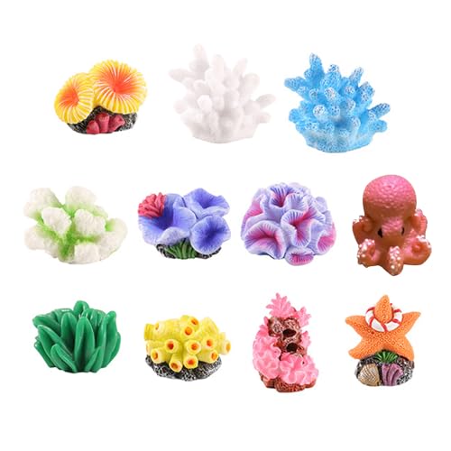 11Pieces Aquariums Accessories Resins Multicolor Corals Seaweed Miniature Figure Ornaments Set for Fishtank Decoration Aquariums Accessories