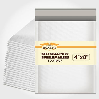 The Boxery 4x8" #000 Poly Bubble Mailers 500 Pack, Padded Envelopes, Self Seal, Waterproof Shipping Bags for Shipping & Packaging - size: #000 4x8'' (500)