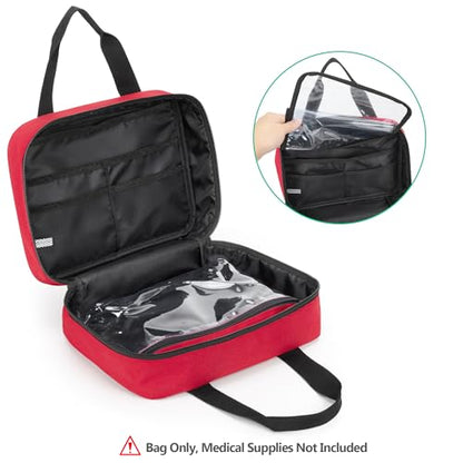 CURMIO Empty First Aid Kits Case, Portable Emergency Kit Organizer, Red - color: Red