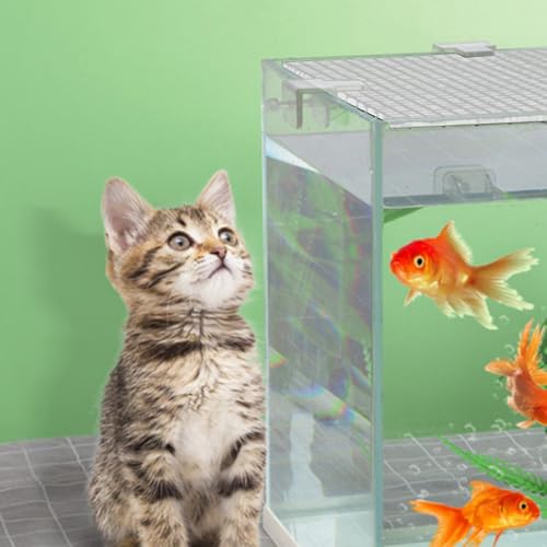 Aquarium Hood, Aquarium Lid 4Pcs 12x12 Gridding Fish Tank Lid Anti-Jump Cat-Proof Hood with 6 Clamp Breathable Cuttable Nonopaque Fish Tank Cover