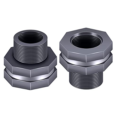 2PCS PVC Bulkhead Fitting 3/4 Inch,Water Tank Connector Adapter,Thru-Bulk Pipe Fitting for Rain Barrels, Aquariums,Water Tanks,Pools(Grey) H-007-2 - style: 2Pcs 3/4inch