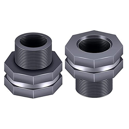 2PCS PVC Bulkhead Fitting 3/4 Inch,Water Tank Connector Adapter,Thru-Bulk Pipe Fitting for Rain Barrels, Aquariums,Water Tanks,Pools(Grey) H-007-2 - style: 2Pcs 3/4inch