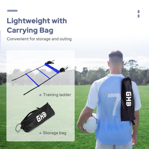 GHB Pro Agility Ladder Agility Training Ladder Speed 12 Rung 20ft with Carrying Bag - color: Blue-2 Pack