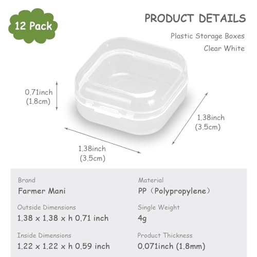 12 PCS Square Empty Mini Clear Plastic Storage Containers (1.38 x 1.38 x 0.71 Inch), Clear Plastic Beads Storage Containers Box for Beads, Jewelry, Game Pieces and More - size: 1.38 x 1.38 x 0.71 Inch