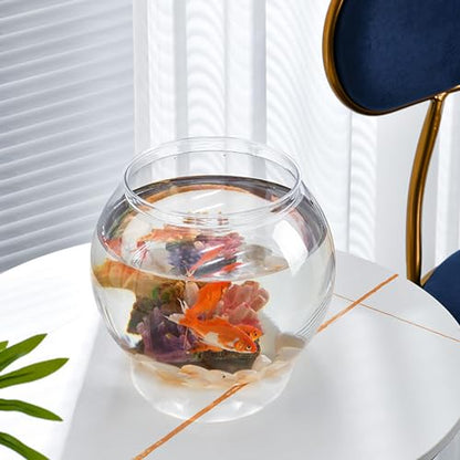 POPETPOP 7.08 Inch Plastic Fish Bowl Small Round Desktop Fish Tank Aquarium Clear Shatterproof Bowl for Home Office Decoration