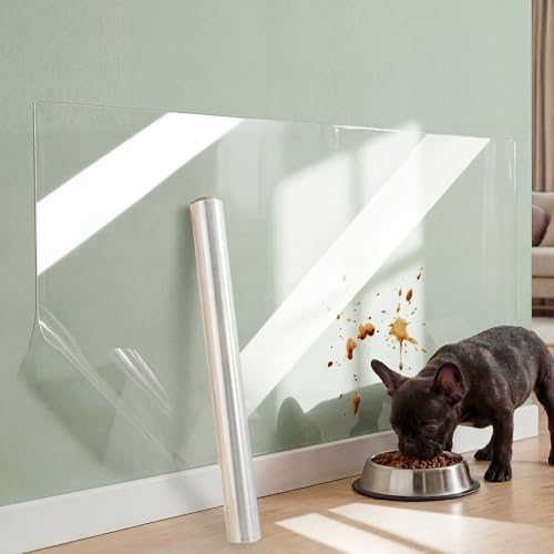 Clear Static Cling Wall Protector Film 17.7in x 32.8ft, Waterproof Oil-Resistant Kitchen Backsplash Protector, Plastic Cover for Painted Walls, Cabinets, Doors, Furniture, Cat Dog Scratch Guard
