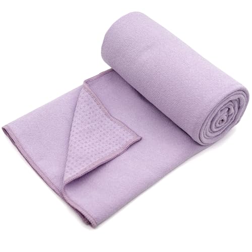 Eunzel Non Slip Hot Yoga Mat Towel with Grip Dots, 72" x 24" - color: Taro Purple