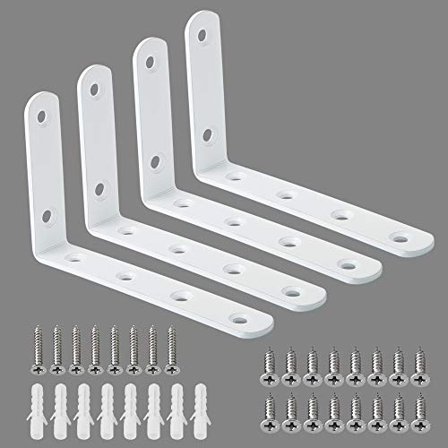Alise Floating Shelf Brackets,L Brackets for Shelves Heavy Duty Shelving Brackets Stainless Steel Corner Brace Angle Bracket for Wood,5x3 Inch Wall Shelf Bracket White,Pack of 4 - color: White, size: 5x3 Inch