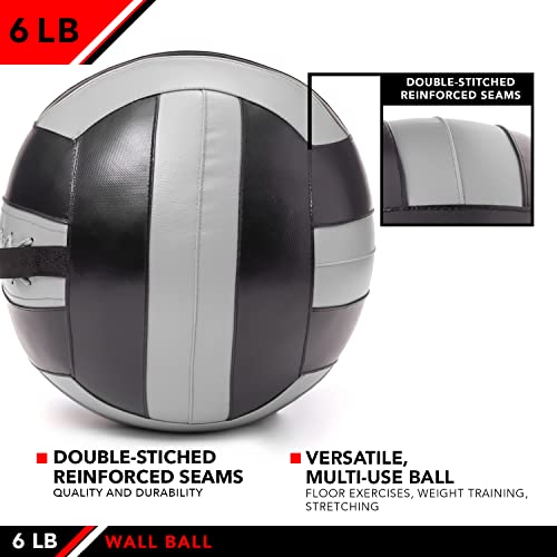 JFit Wall Ball – Premium Soft Weighted Exercise Ball for Strength, Conditioning, Gym & Home Workouts, 4-30 LB - color: Gray/Black, style: 6-Pound
