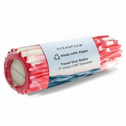 Oceanfoam Ripple Travel Foam Roller (11" x 3.35") Firm Mini Foam Roller for Physical Therapy, Deep Tissue Massage, Back Pain - High Density, Ergonomic Wave Textured - Yoga, Exercise (Red Marbled) - color: Red Marbled