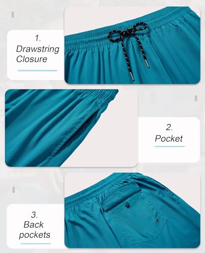 Gleeease 5 Inch Mens Swim Trunks with Compression Liner Men's Bathing Suit - color: Bluish Green, size: Small