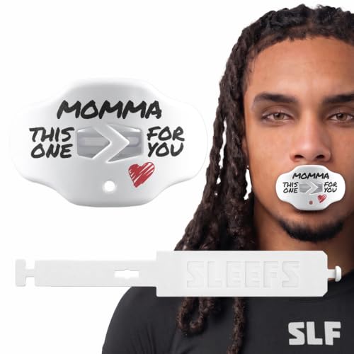 SLEEFS Classic Football Mouthguard with Bold Designs and Removable Strap - color: Momma White