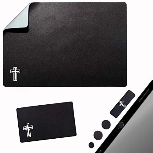 Mouse Pad Adhesive Bottom - Sticks to Any Surface - Portable - Webcam Covers and Screen Cleaner Included (Cross-Black) - color: CROSS - BLACK