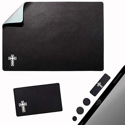 Mouse Pad Adhesive Bottom - Sticks to Any Surface - Portable - Webcam Covers and Screen Cleaner Included (Cross-Black) - color: CROSS - BLACK
