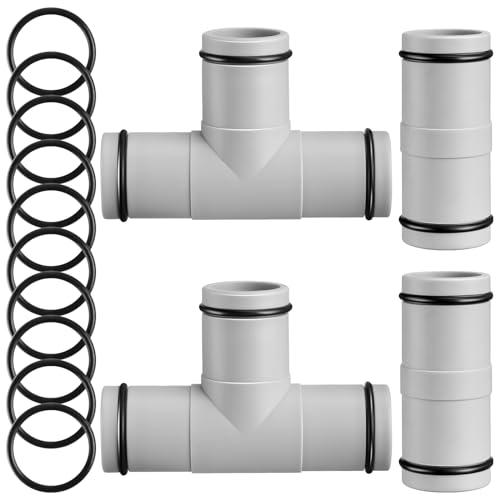 4 Pcs 1.25" to 1.25" Pool Hose Connector T Joint Filter Pump Hose Connector Adapter with O Rings and Washers for Above Ground Swimming Pool Parts Accessories Replacement, 2 and 3 Heads