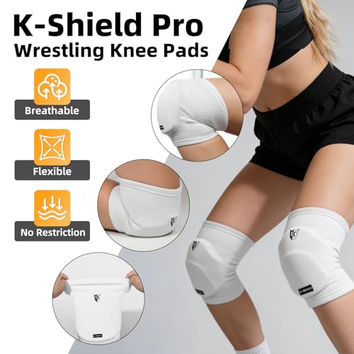 K-Shield Knee Pads for Wrestling, Jiu Jitsu, MMA, Muay Thai, Judo - color: White, size: L/XL