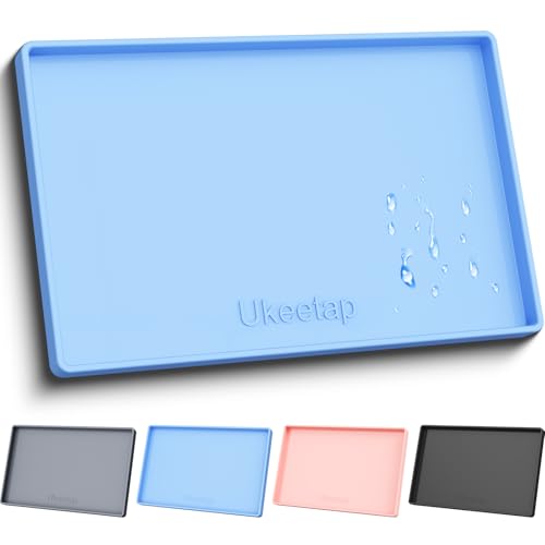 ukeetap Extra Thick Silicone Mat Waterproof with Raised Edge 19” x 12”, BPA Free Non-Slip Dog & Cat Food Mat, Feeding Mat for Food and Water Bowls, Spill Proof Mat to Protect Floors, Blue - color: Blue, size: 19"L x 12"W