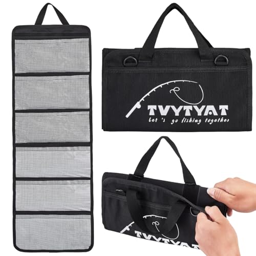 Lure Bag - 6 Pocket Waterproof Large Capacity PVC Heavy Duty Fishing Bag, Handheld and Crossbody Dual Mode Self-adhesive Closure for Trolling Saltwater Skirt Lures Soft Baits