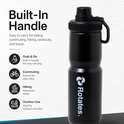 Rotates 650ml Insulated Water Bottle, Stainless Steel, Leak-Proof Spout Lid