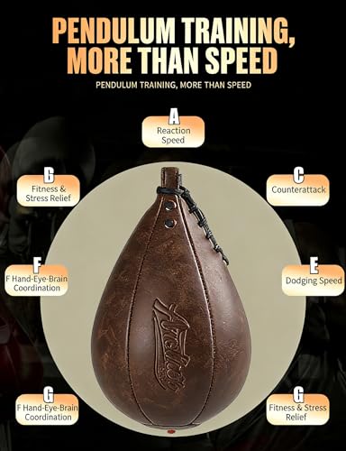 Speed Bag for Boxing & MMA,Leather Reflex Training Pear Shaped Punching Bag - color: Coffee