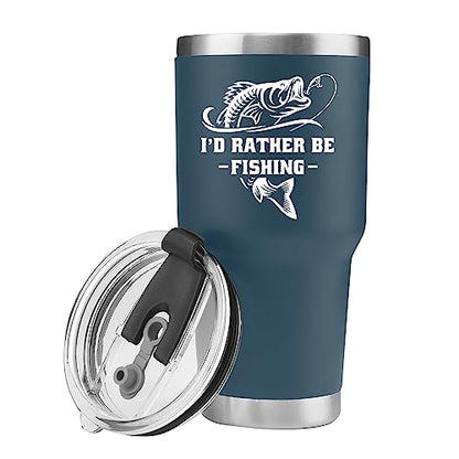 Panvola I'd Rather Be Fishing Fisherman Tumblers Fishing Gifts To Husband Dad Grandpa Boyfriend From Wife Mom Grandson Granddaughter Girlfriend Vacuum Insulated Tumbler (Blue, 30 oz) - size: 30 Ounces