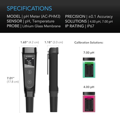 AC Infinity pH Meter Kit, High Precision Digital pH Pen with ±0.1 pH Accuracy, Nutrient Test pH Meter for Water Hydroponics Plants, Gardening, Aquariums, Swimming Pools - size: pH Meter Kit