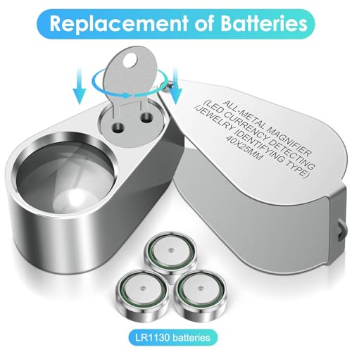 40X Jewelers Loupe Magnifier Magnifying Glasses, LED/UV Illuminated Jewelry Loop Pocket Folding Magnifying Glass with Metal Construction for Close Work, Gardening, Kids, Stamp, Rock Collecting - size: 1 Pack