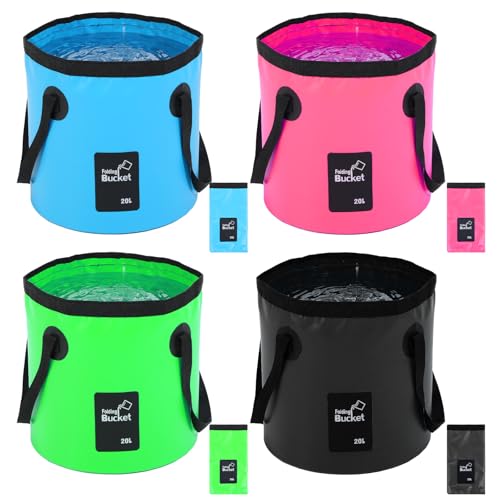 4 Pcs 5 Gallon Bucket Foldable Foldable Bucket with Handle 20L Outdoor Water Buckets Foldable for Camping Fishing Hiking to Hold Water Folding Container Carry Bag Lightweight