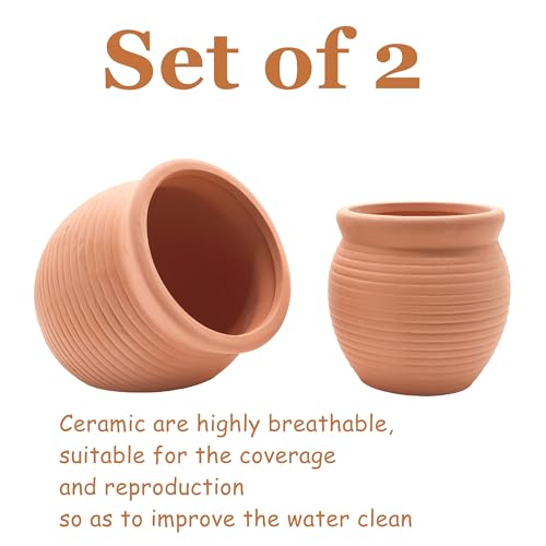 M2cbridge Pottery Ceramic Jar Natural Clay Vase for Cichlid Small Fish Shrimp Aquarium Decor to Play Hide Breed Habitat (Red Pots, 2pcs)