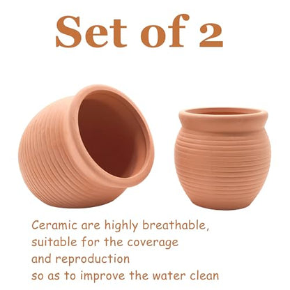 M2cbridge Pottery Ceramic Jar Natural Clay Vase for Cichlid Small Fish Shrimp Aquarium Decor to Play Hide Breed Habitat (Red Pots, 2pcs)