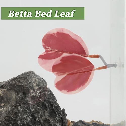 Betta Fish Bed, Betta Leaf Bed, Plastic Betta Hammock, Betta Hammock Pad with Suction Cup, Betta Heart-Shaped Leaf Bed Aquarium Decor, Pink 2 Pcs
