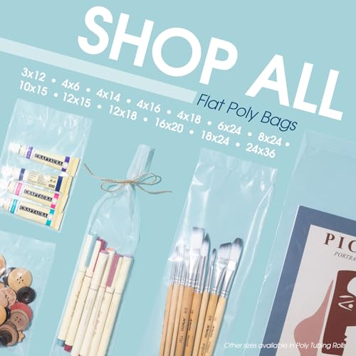 8" X 24" Open-End Flat Clear Poly Bags (500 Count) - 2 Mil Clear Plastic Bags for Packaging, Shipping, Storage - No Adhesive Strip - Spartan Industrial - size: 8” X 24”