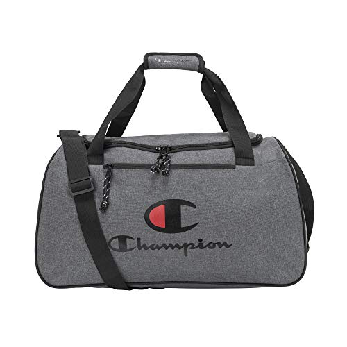 Champion Unisex Adult Logo Duffel Bags, Granite Heather/Scarlet, One Size US - color: Granite Heather/Scarlet, size: One Size