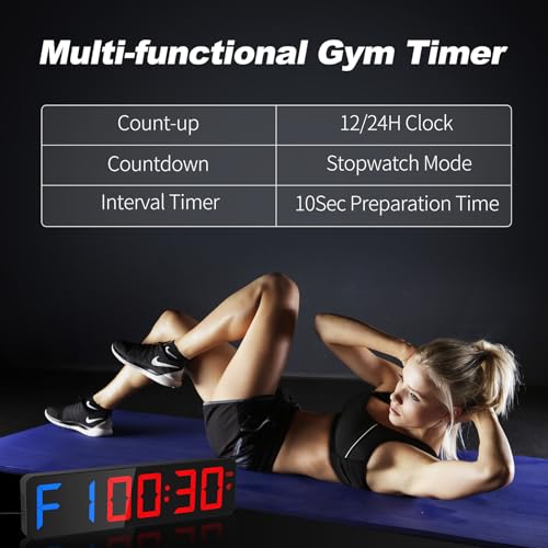 ANJANK Gym Timer 15"Large LED Display Wall Clock, Gym Interval Workout Count Down & Up Stopwatch, Adjustable Buzzer Volume/Upgraded Remote Digital Timer for Fitness, Classroom, Home Garage and Outdoor - color: Blue + Red