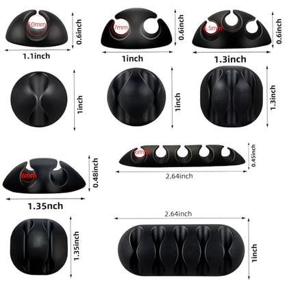 Adhesive Cable Clips Organizer 16 Pack Black Cord Holders for Desk Under Computer, Strong Sticky Wire Management Clips for Home Office TV Car Mouse Nightstand Accessories