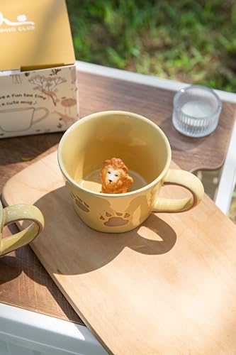 DIHOclub Lion Coffee Mug Ceramic 3D Wild Animal Inside Cup,Cute Cartoon Handmade Figurine Mugs,Holiday and Birthday Gift for Coffee Milk Tea Lovers,12 OZ (Yellow Lion) - color: Yellow Lion