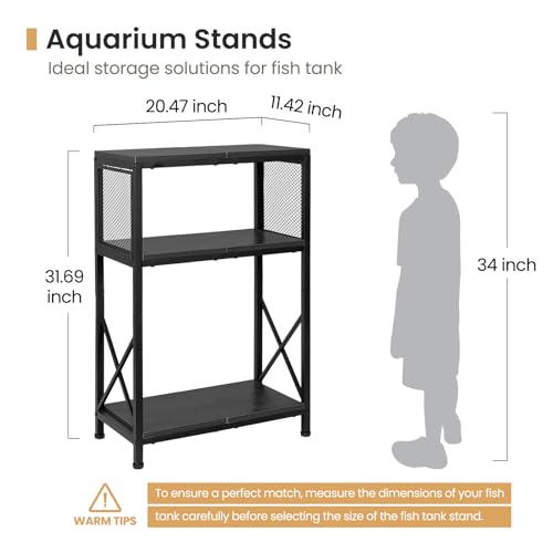Fish Tank Stand, 10 Gallon Aquarium Stand, 3-Tier Metal Storage Shelf, 20.47"×11.42"×31.69" Heavy Duty Terrarium Stand for Home Office Fish Tank Shelf, Black - color: Rustic Black