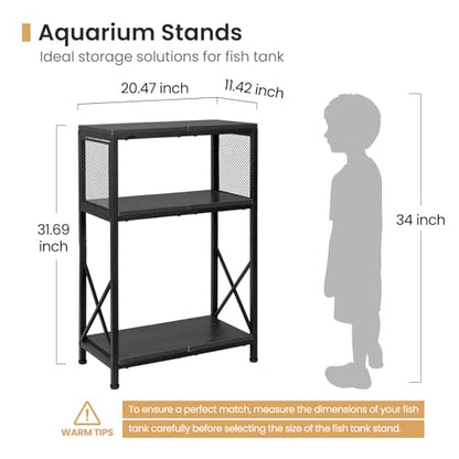 Fish Tank Stand, 10 Gallon Aquarium Stand, 3-Tier Metal Storage Shelf, 20.47"×11.42"×31.69" Heavy Duty Terrarium Stand for Home Office Fish Tank Shelf, Black - color: Rustic Black