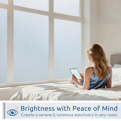 rabbitgoo Frosted Glass Window Privacy Film, No Glue, Anti-Glare Heat Blocking, Easy to Install, Renter Friendly Removable Opaque Bathroom Window Clings for Glass, 23.6" x 157.4" - color: Frosted White, size: 23.6" X 157.4"